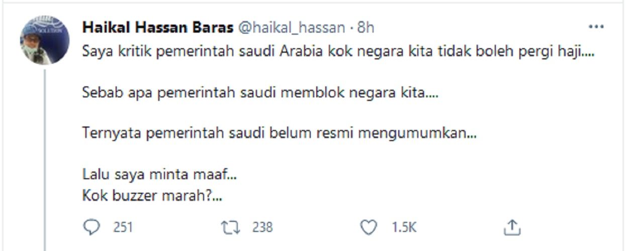 Haikal Hassan Klarifikasi Pernyataannya Soal Haji, Saya Kritik Arab Saudi Bukan Pemerintah Indonesia