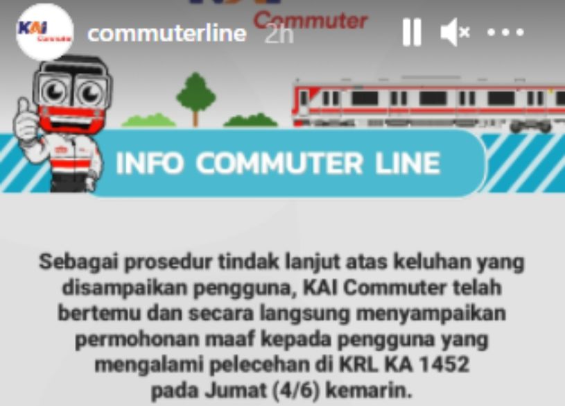 PT KAI Commuter Line meminta maaf kepada korban pelecehan seksual di KRL KA 1452 dan berjanji akan mendampingi ke pihak kepolisian.