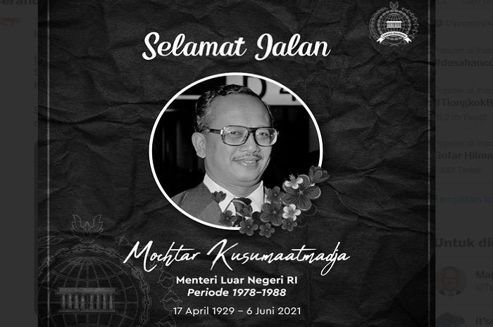 Mochtar Kusumaatmadja Mantan Menteri Luar Negeri Ri Periode 1978 1988 Wafat Portal Jogja