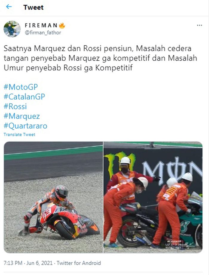 Netizen Komentari Marc Marquez dan Valentino Rossi yang Terjatuh Saat Race MotoGP Catalunya 2021