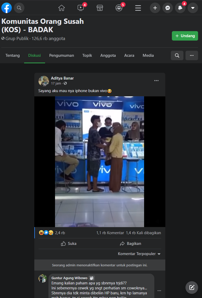 Unggahan video pasangan muda mudi yang sedang bertengkar di Counter HP