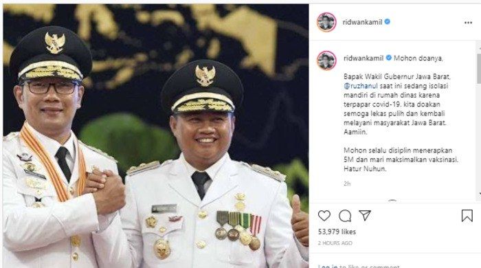 Tangkap Layar Unggahan Gubernur Jawa Barat Ridwan Kamil.