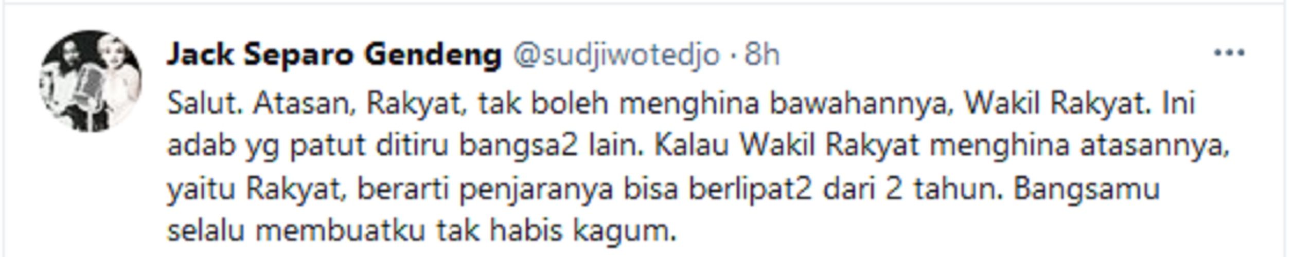Rakyat Disebut sebagai Atasan Wakil Rakyat, Sujiwo Tejo: Kalau Mereka Hina Atasannya Penjaranya Berlipat