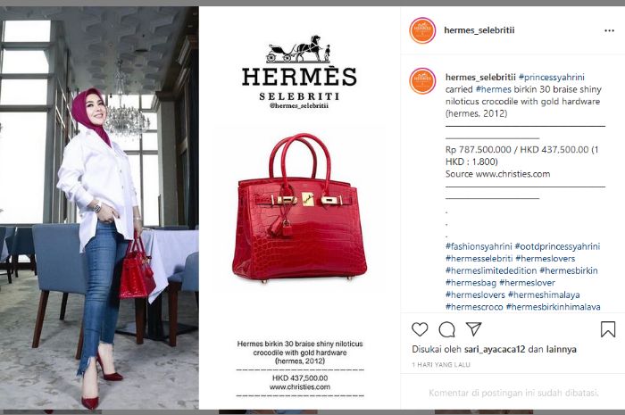 Tangkap layar unggahan Instagram Hermes Selebriti.