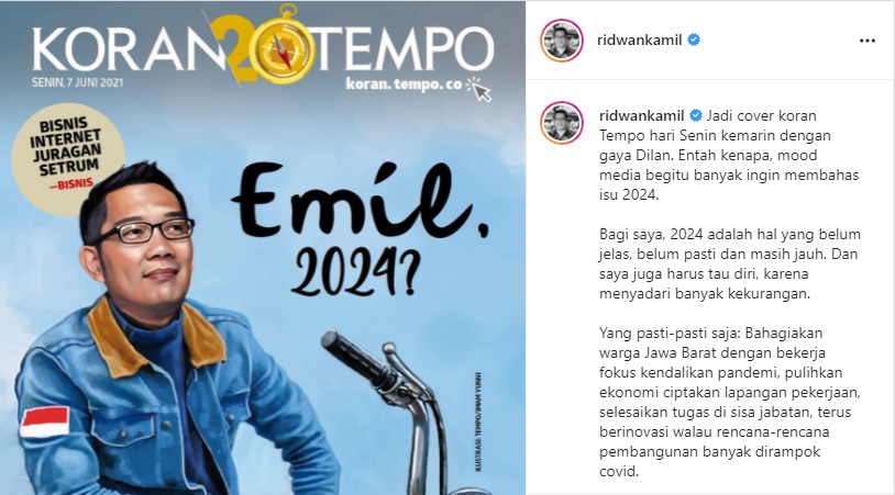 Unggahan Instagram Ridwan Kamil.