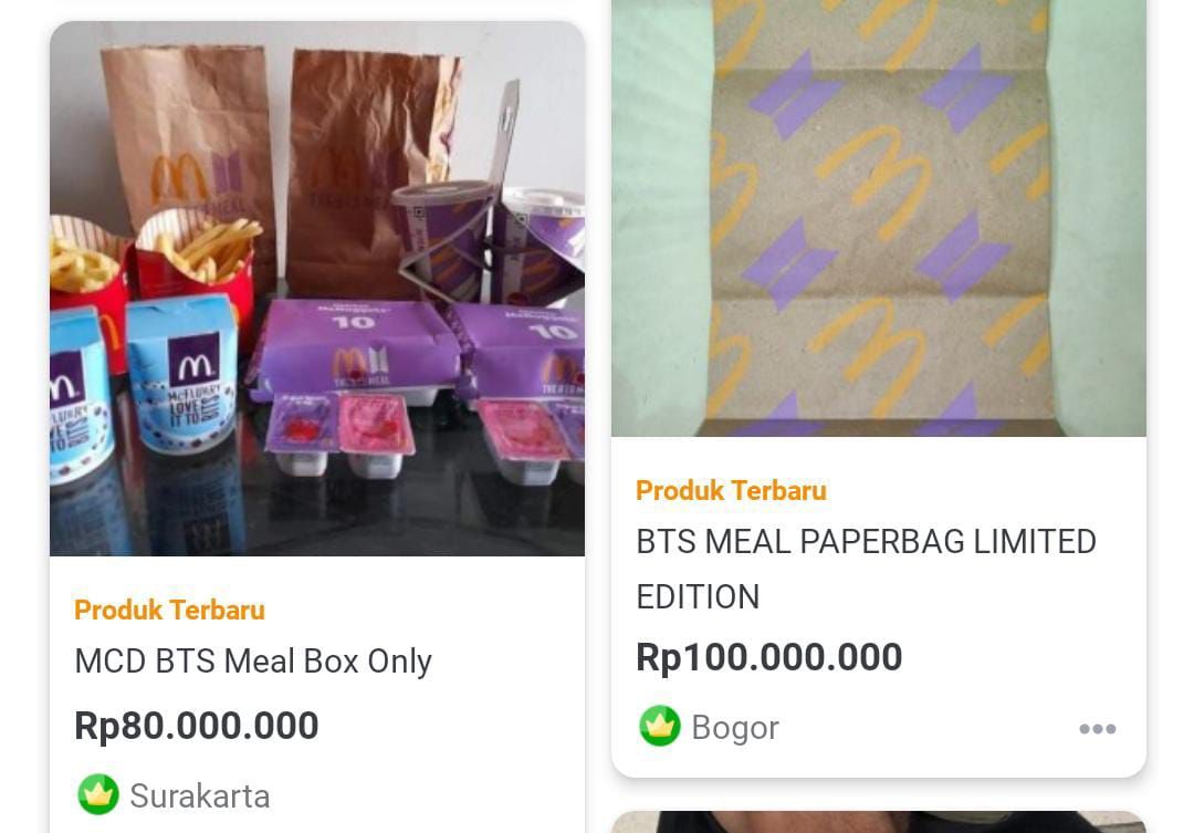 Screenshot seller Tokopedia jual bungkus BTS Meal senilai ratusan juta rupiah