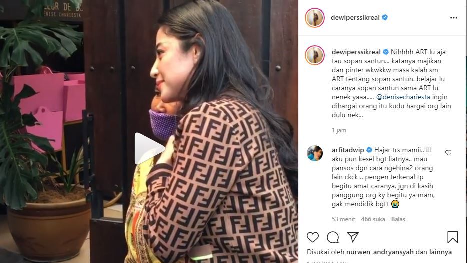 Tangkap layar unggahan Instagram Dewi Perssik.