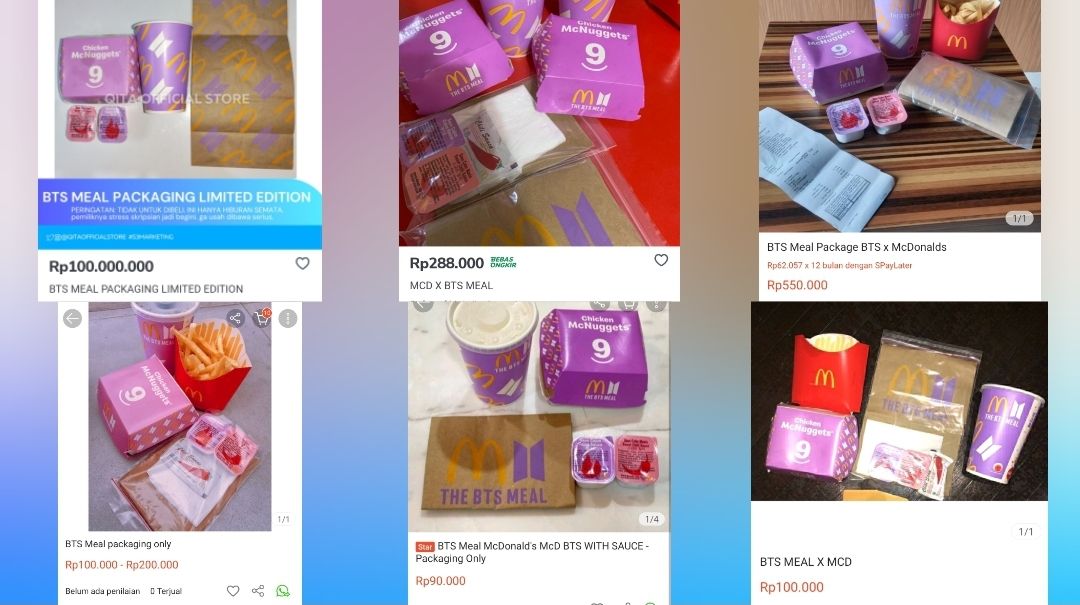Packaging BTS Meal dijual di sejumlah platform e-commerce ada yang mencapai Rp 100 juta