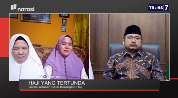 Tangkapan layar Youtube Calon Jamaah Haji 2021 asal Bogor saat mendengarkan keterangan soal pembatalan haji dari Menaq Yaqut