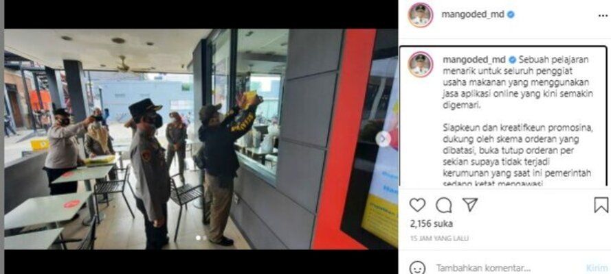 Tangkap Layar Unggahan Wali Kota Bandung Oded M Danial.