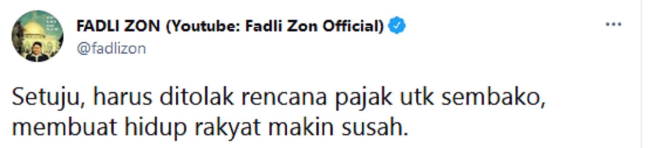 Soal Pajak Sembako, Fadli Zon: Setuju Harus Ditolak, Membuat Hidup Rakyat Makin Susah