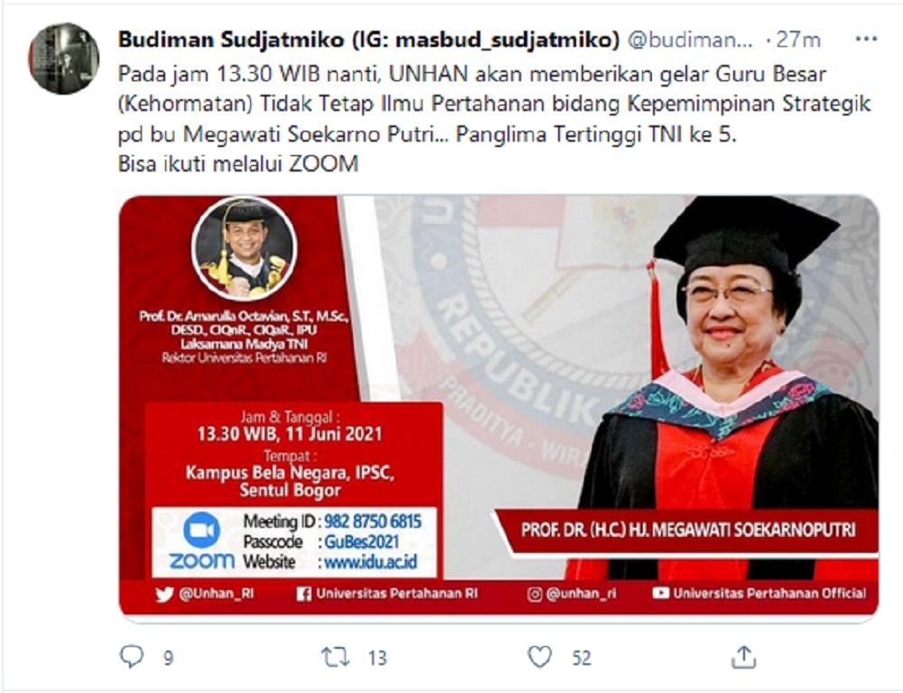 Hari Ini Megawati Terima Gelar Guru Besar Kehormatan, Budiman Sudjatmiko: Putri Panglima Tertinggi TNI Ke-5
