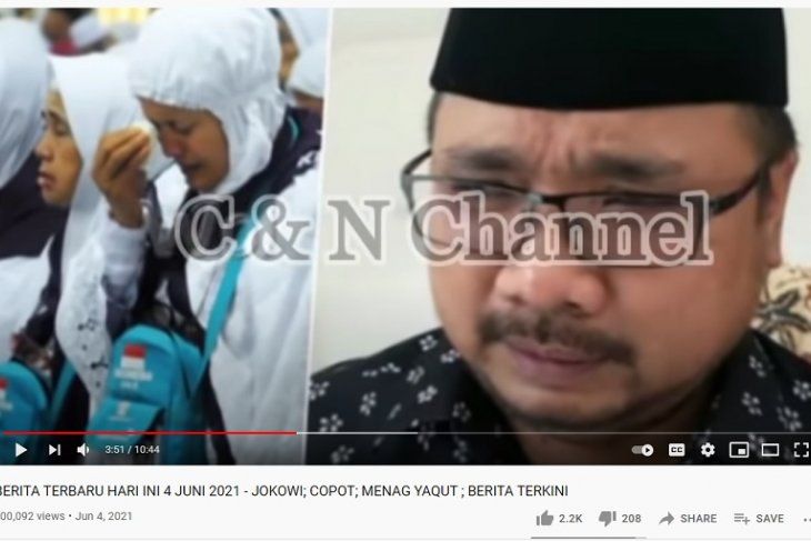 HOAKS - Beredar video yang menyebut jika Presiden Jokowi mencopot Menteri Agama (Menag) Yaqut Cholil Qoumas.*