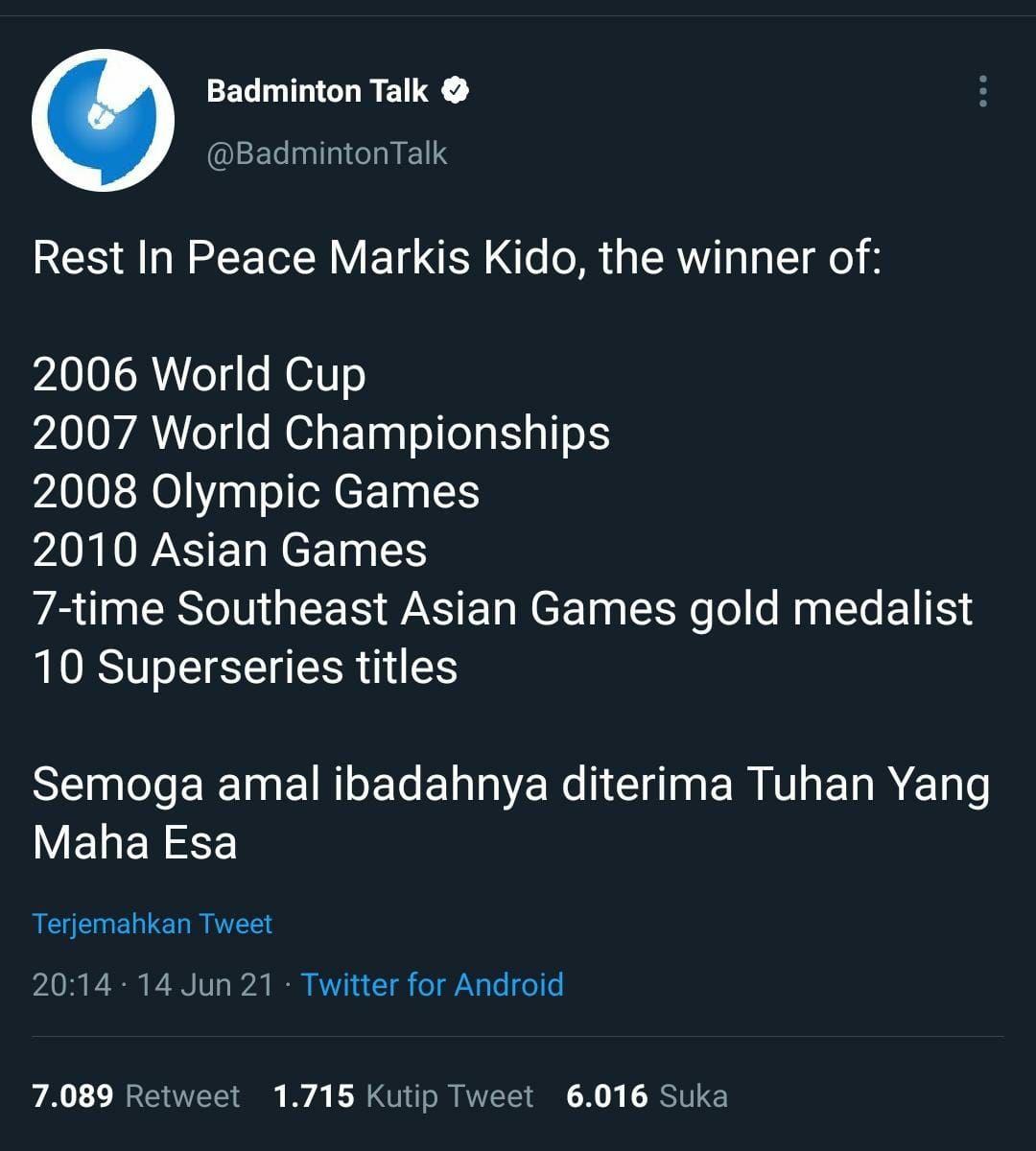 Unggahan Badminton Talk soal meninggalnya Markis Kido yang mengungkap rentetan prestasinya