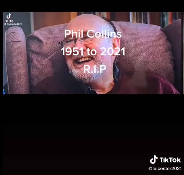Cuplikan video tentang kabar meninggalnya Phil Collins dari sebuah akun tiktok.