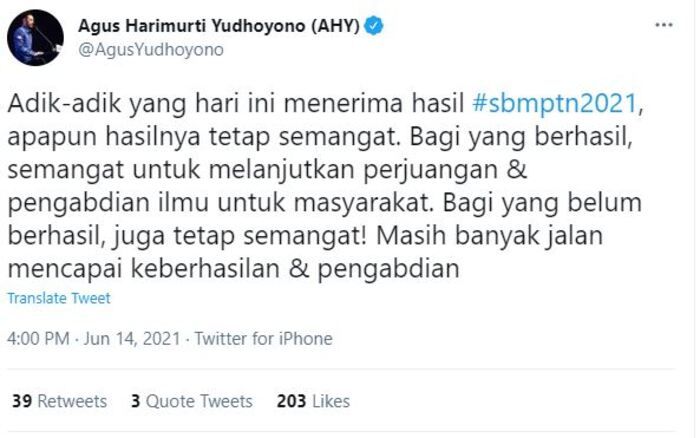 Cuitan Agus Harimurti Yudhoyono (AHY).