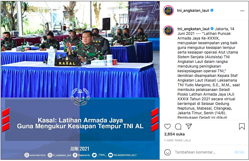 KASAL menekankan bahwa tugas TNI AL di dalam operasi gabungan TNI adalah melaksanakan operasi laut.*