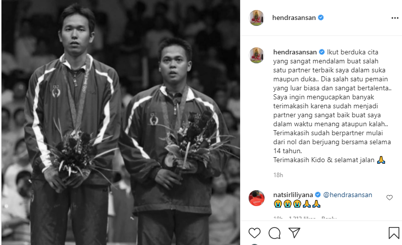 Postingan Hendra Setiawan atas meninggalnya Markis Kido.*