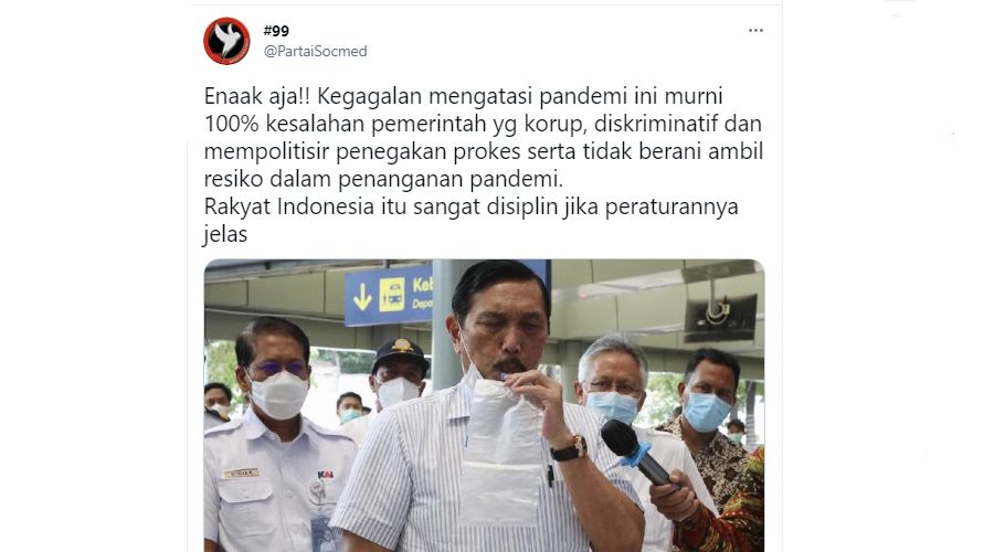Luhut Binsar Pandjaitan kembali menyedot perhatian karena komentarnya tentang kasus Covid-19 kembali melonjak di berbagai wilayah di Indonesia.  Dalam komentarnya, wabah Covid-19 baru-baru ini adalah kesalahan seluruh orang banyak.