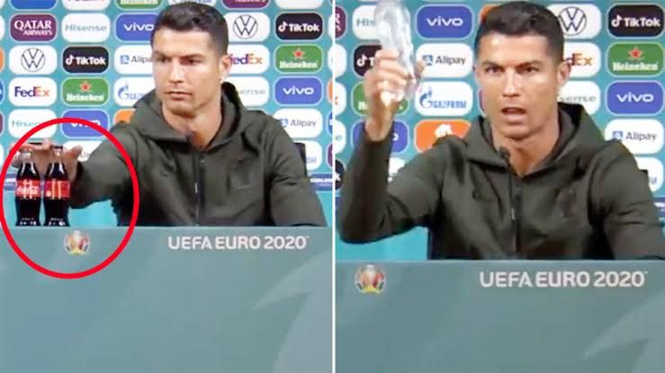 Ronaldo geser Botol Minuman Bersoda Coca Cola saat konferensi pers