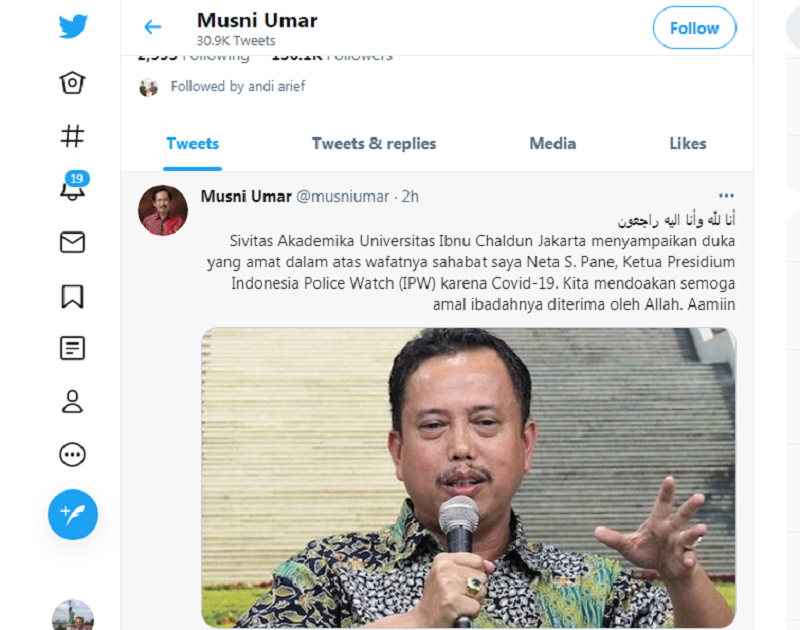 Selamat Jalan  Selamanya, Rektor Universitas Ibnu Chaldun Musni Umar Sampaikan Kabar Duka Wafatnya Neta S Pane
