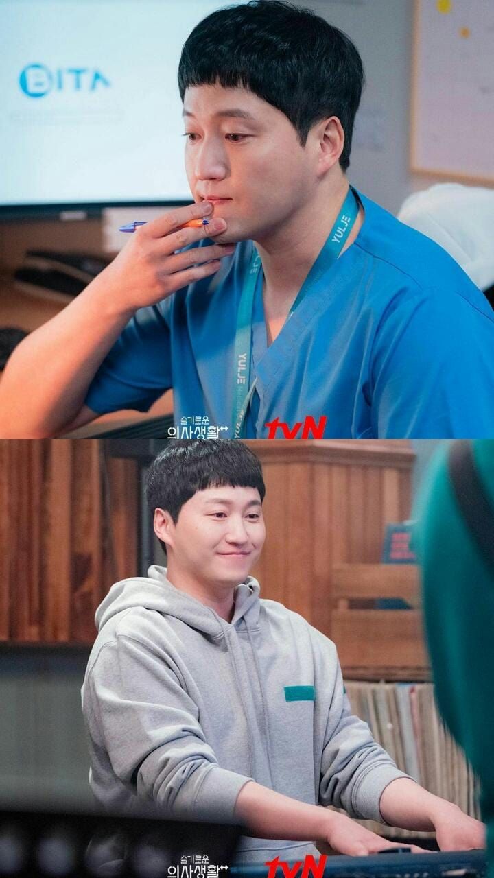Still cut Seok Hyung di drama 'Hospital Playlist 2'./Kolase dari Instagram.com/@tvndrama.official