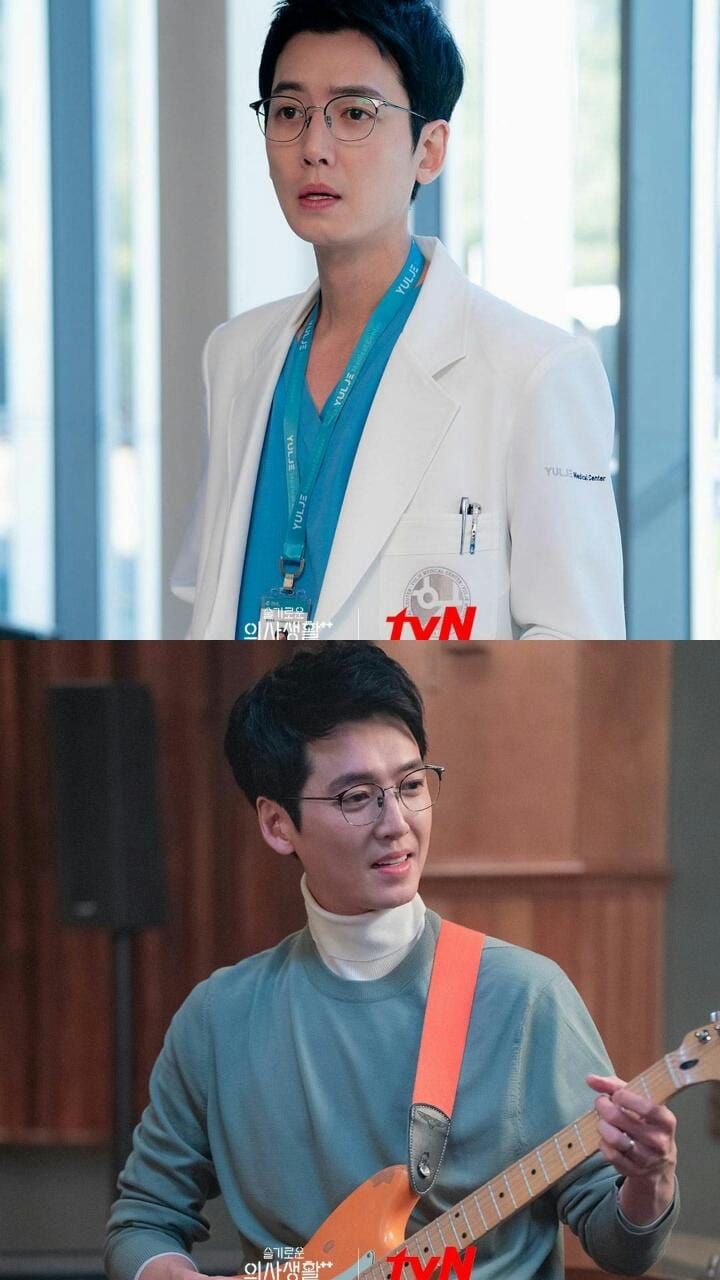 Still cut Jun Wan di drama 'Hospital Playlist 2'./Kolase dari Instagram.com/@tvndrama.official