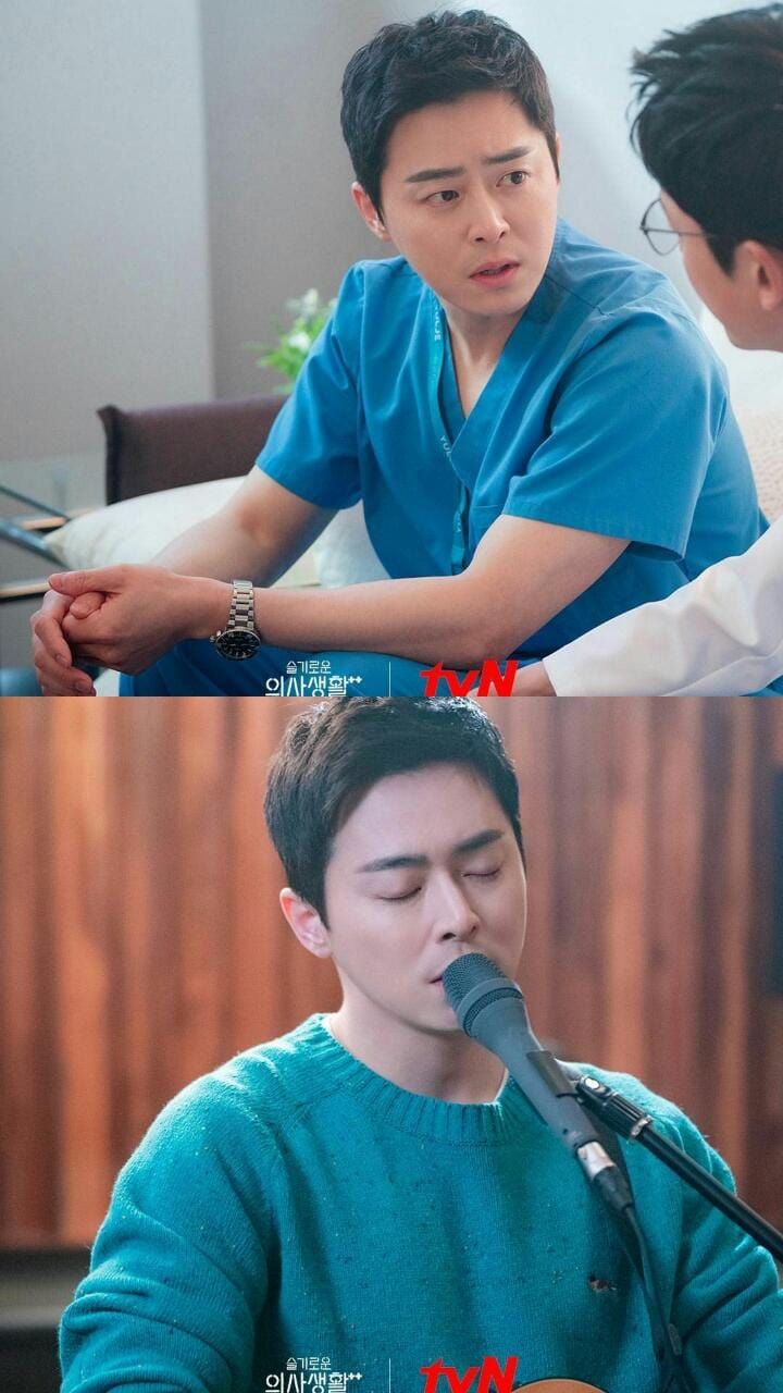 Still cut Ik Joon di drama 'Hospital Playlist 2'./Kolase dari Instagram.com/@tvndrama.official