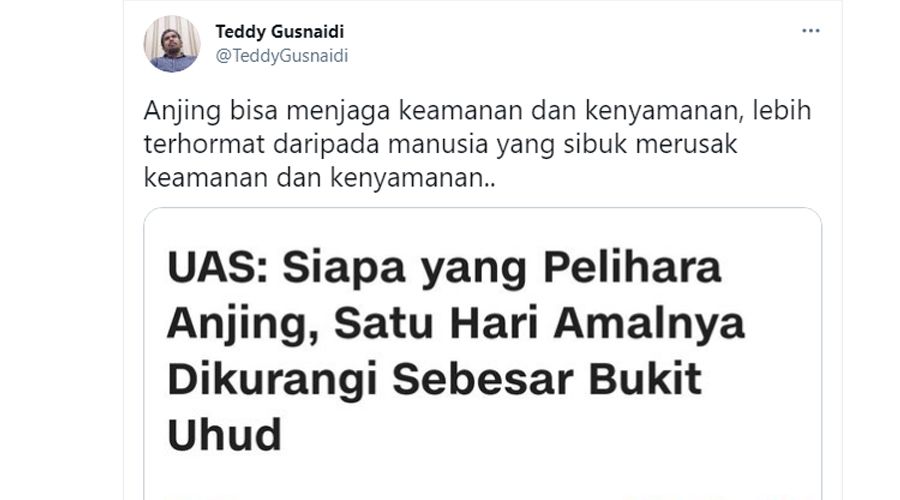 Politisi asal Partai PKPI, Teddy Gusnaidi menanggapi pernyataan dari ulama terkenal Ustadz Abdul Somad (UAS).