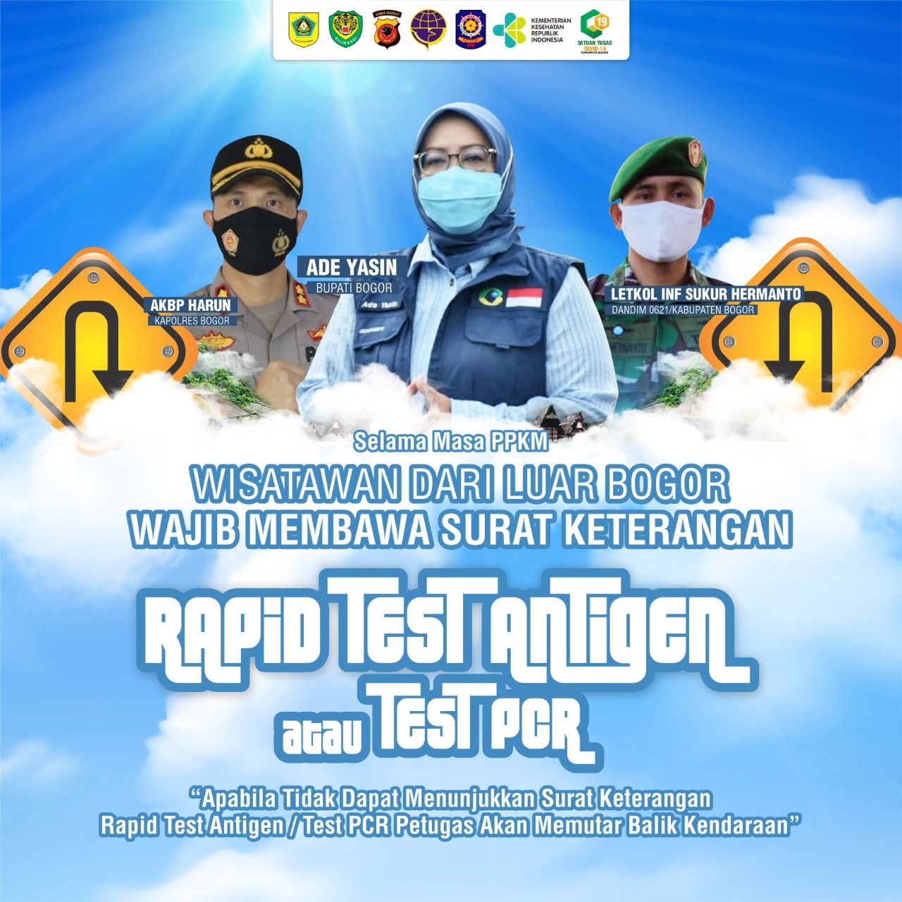 Poster imbauan membawa surat Rapid Antigen ke Puncak Bogor.
