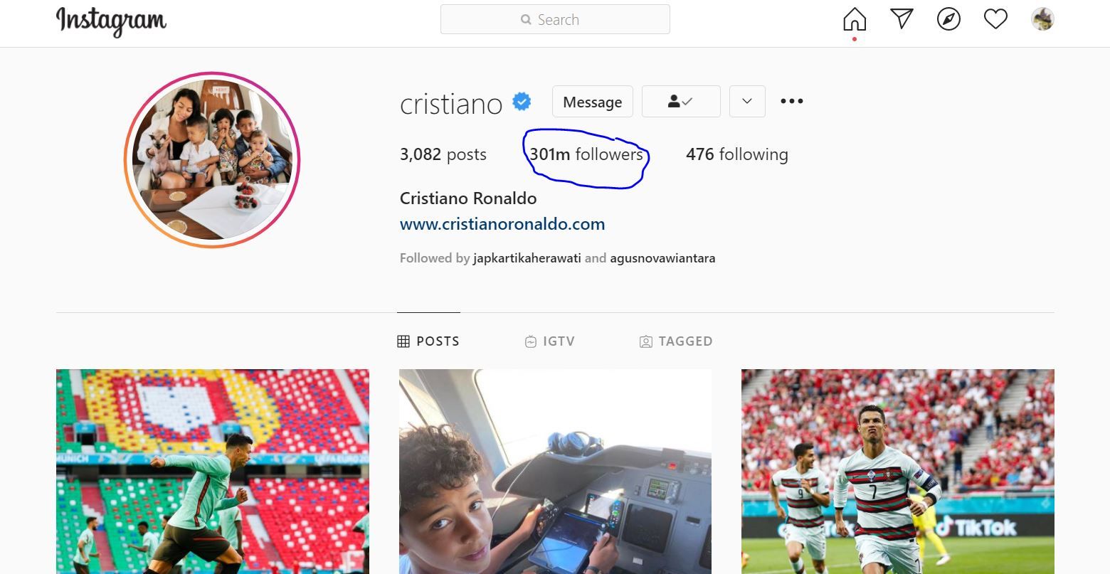 Tangkap layar akun instagram Cristiano Ronaldo.
