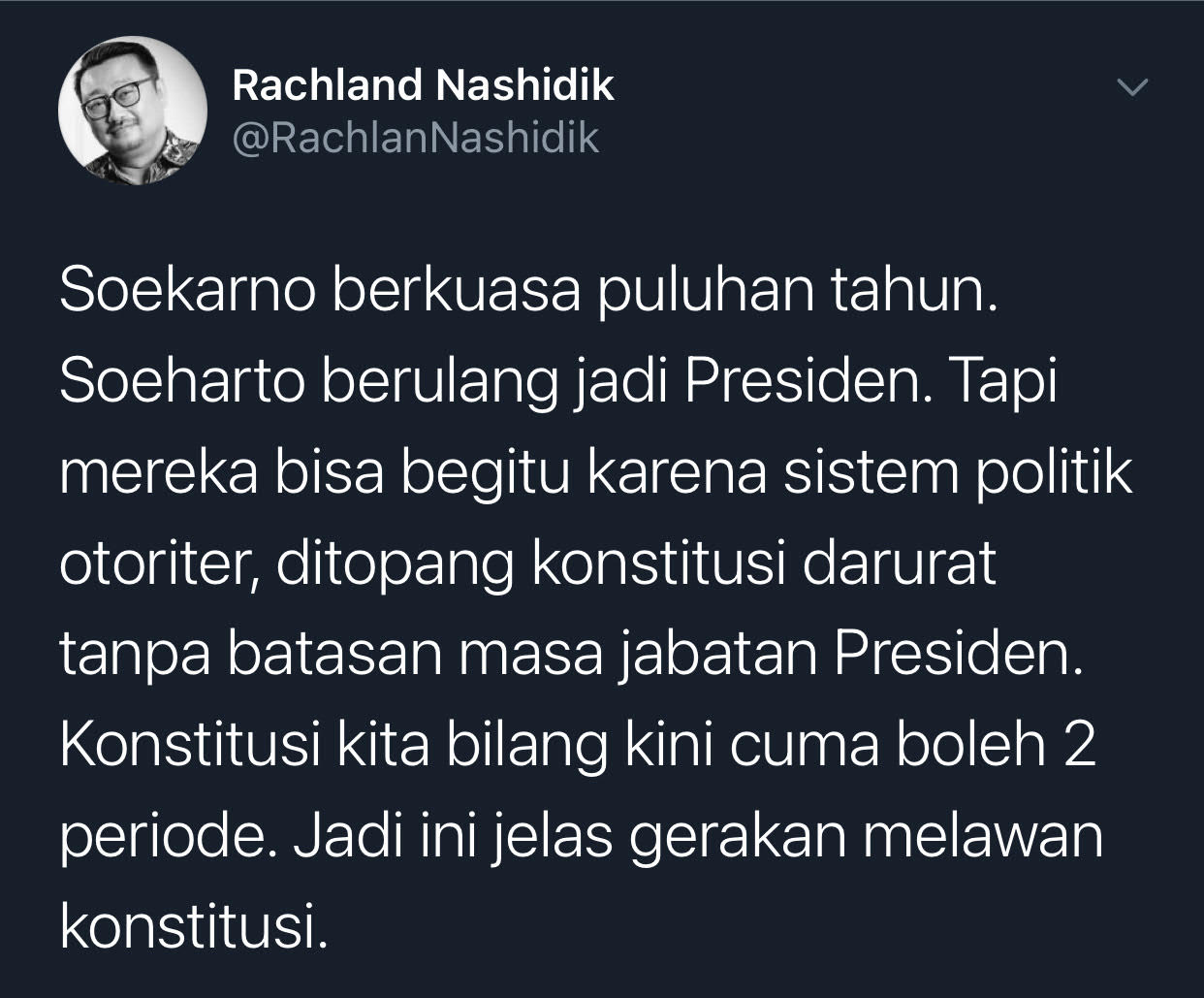 Cuitan Politisi Partai Demokrat Rachland Nashidik.