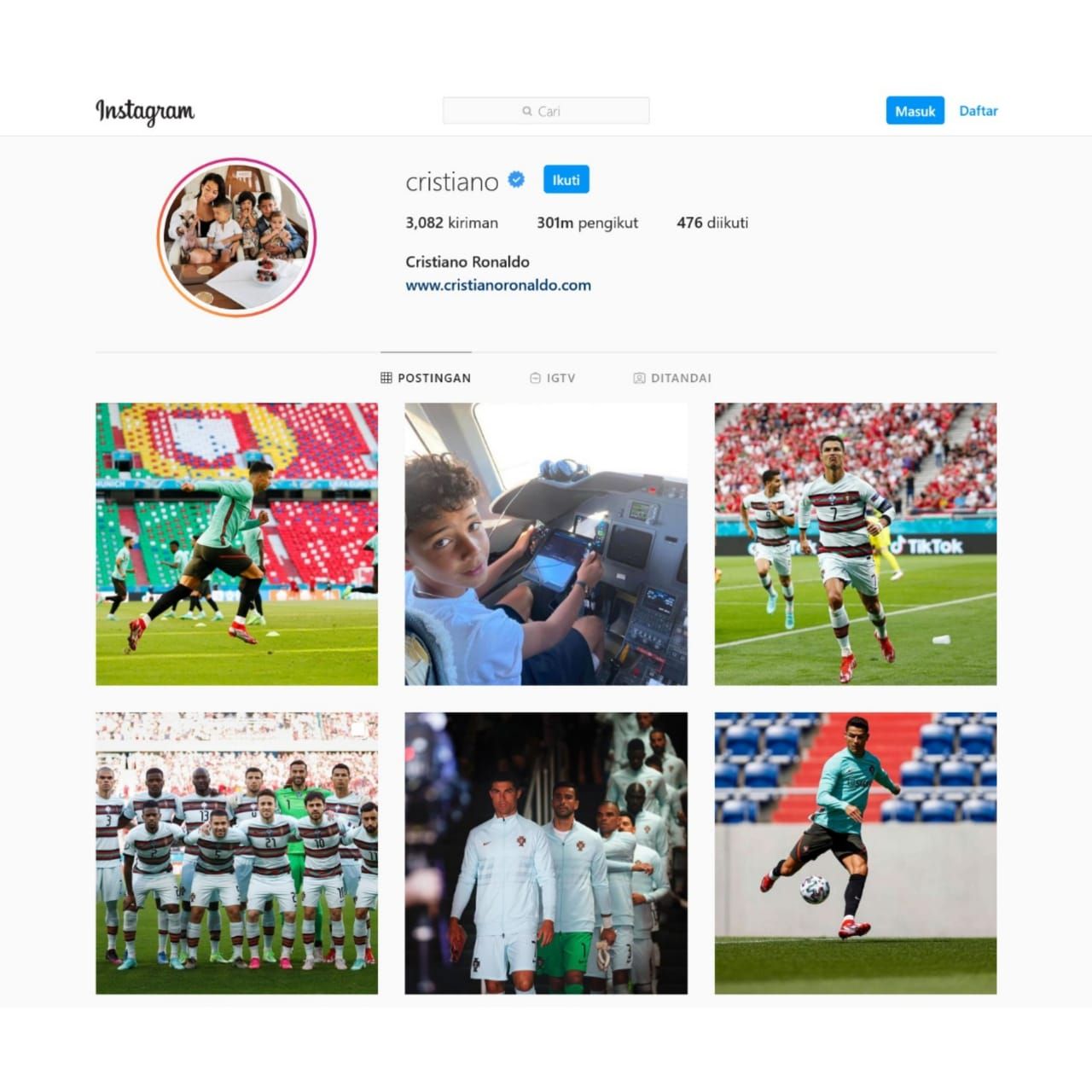 tangkapan layar instagram @crististiano: Cristiano Ronaldo Manusia Dengan Followers 301 Juta, Fantantis Inilah Pendapatannya Dari Instagram