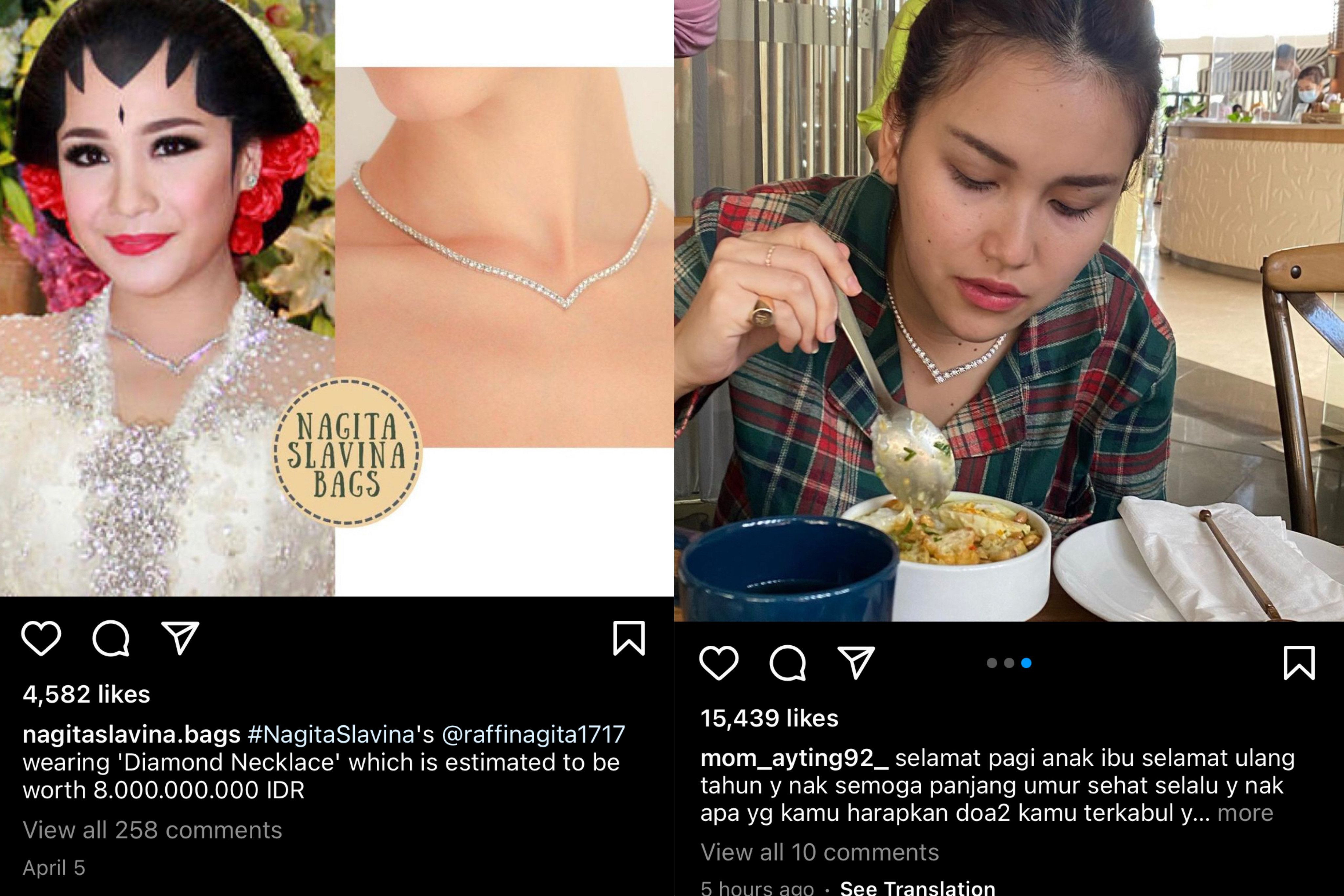 Postingan yang menunjukkan Ayu Ting Ting memakai kalung yang sama dengan Nagita Slavina.