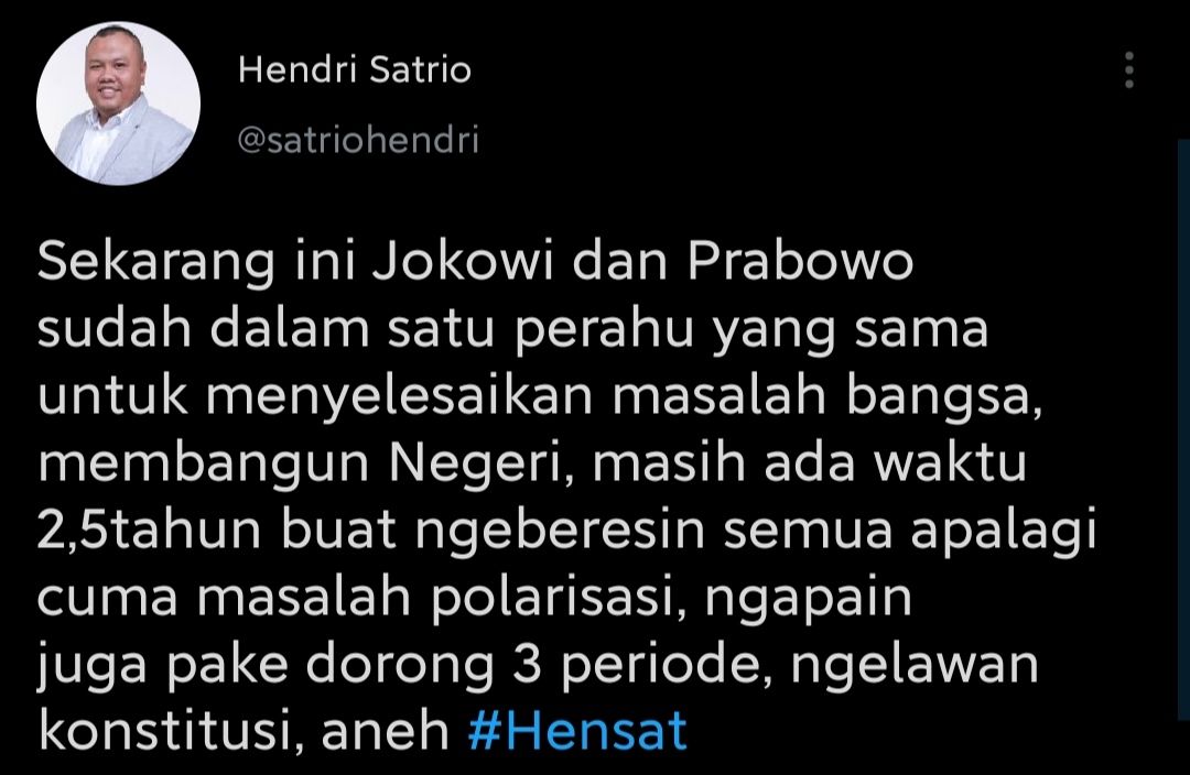 Hendri Satrio tanggapi soal isu jabatan presiden tiga periode.