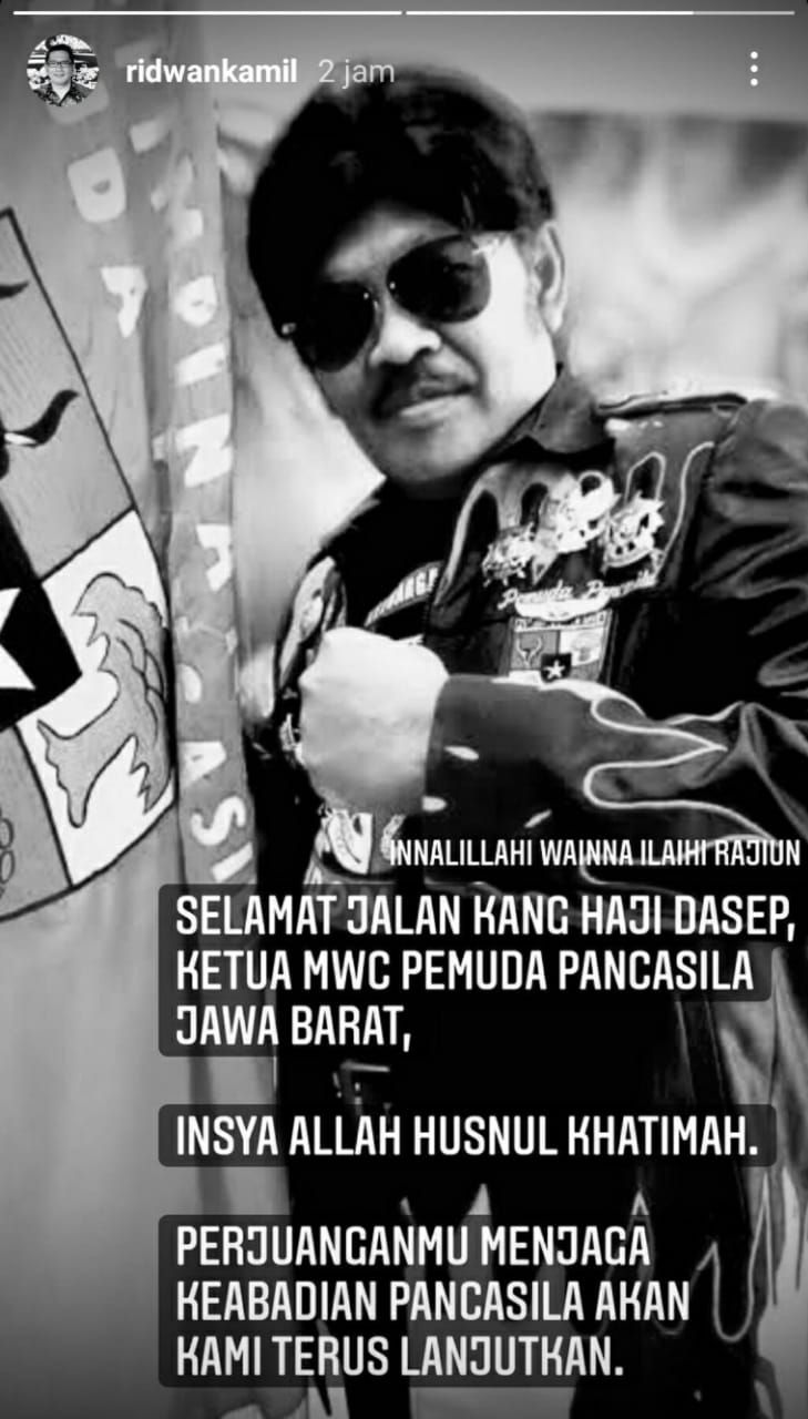 Gubernur Jawa Barat ucapkan belasungkawa atas meninggalnya Tubagus Dasep melalui instagram stories