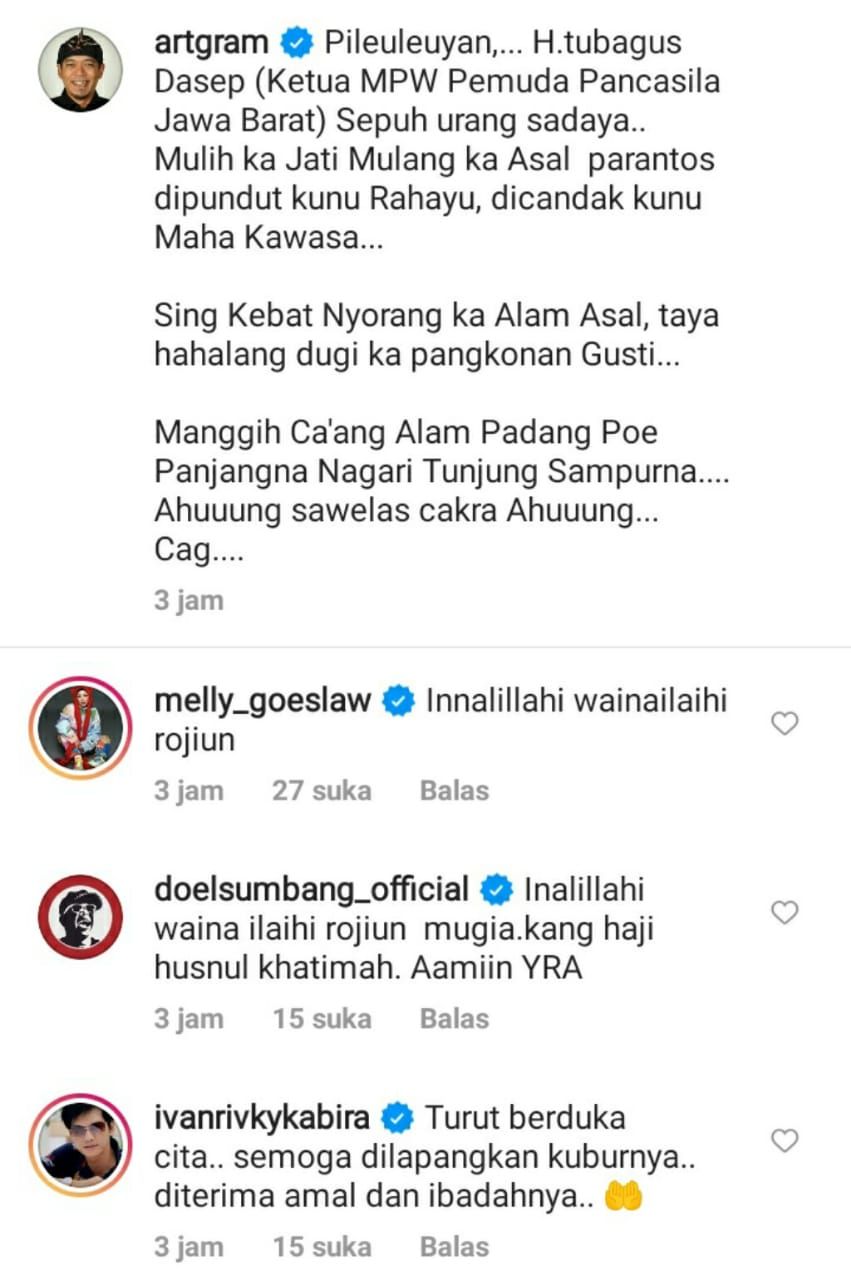 Melly Goeslaw ucapkan belasungkawa atas meninggalnya Tubagus Dasep melalui balasan komentar di Instagram
