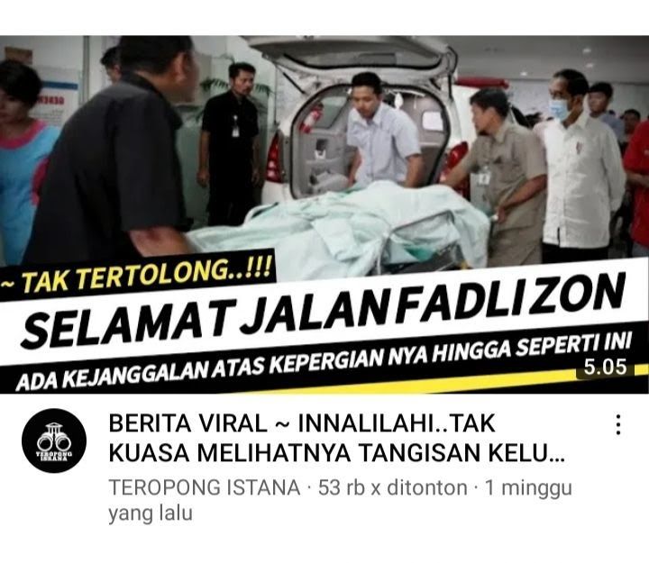 Video dengan tumbnail menyebut Fadli Zon meninggal dunia karena Covid-19 yang viral