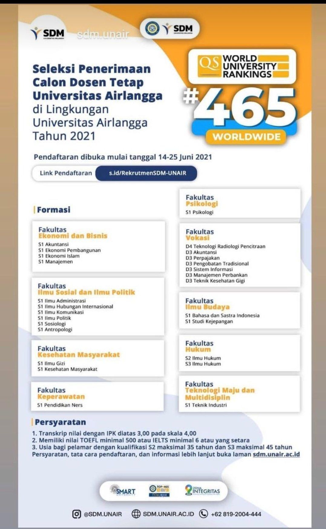 Info rekrutmen dosen di Universitas Airlangga.