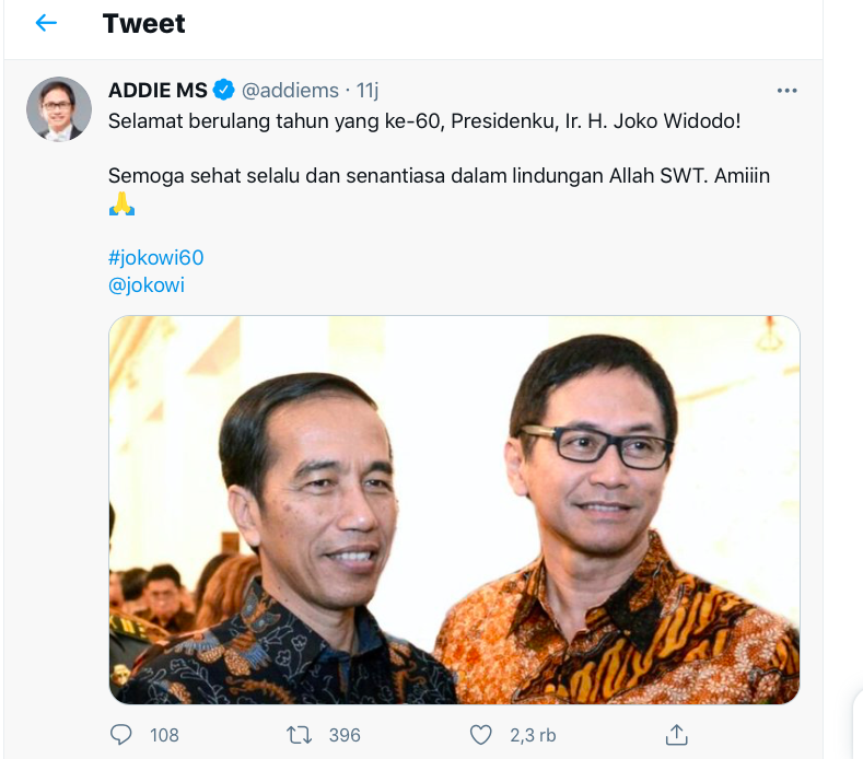 Ucapan selamat ulang tahun dari Adie MS untuk Presiden Jokowi.*