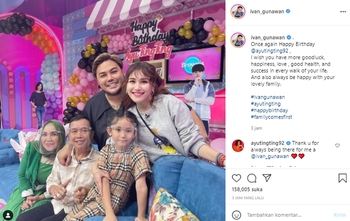 Ivan Gunawan mengucapkan selamat ulang tahun untuk Ayu Ting Ting yang ke 29 tahun pada Senin, 21 Juni 2021.*