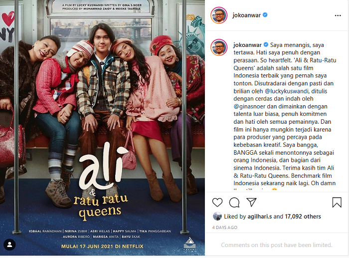 Hasil tangkap layar laman Instagram Joko Anwar