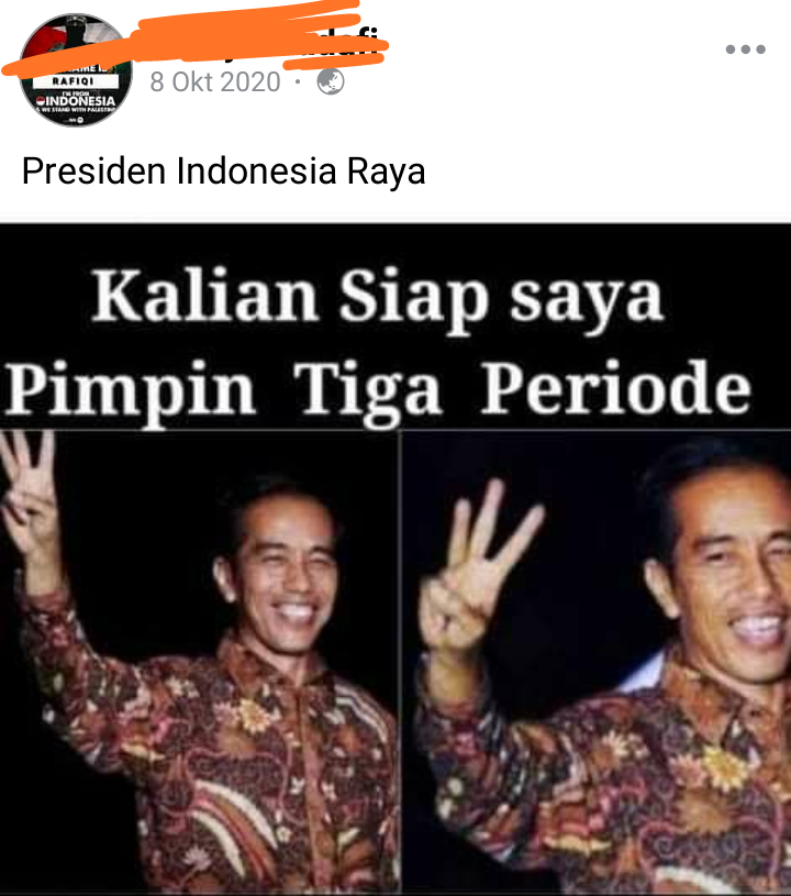 Postingan Facebook akun anonim dukung Jokowi menjabat di periode ketiga