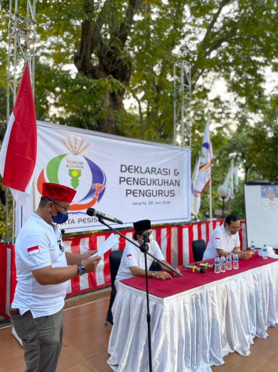 Sejumlah pegiat budaya mendeklarasikan organisasi Forum Budaya Jakarta Pesisir (FBJP), di kawasan Pasar Seni Ancol, Jakarta Utara, Selasa 21 Juni 2021./dok.istimewa