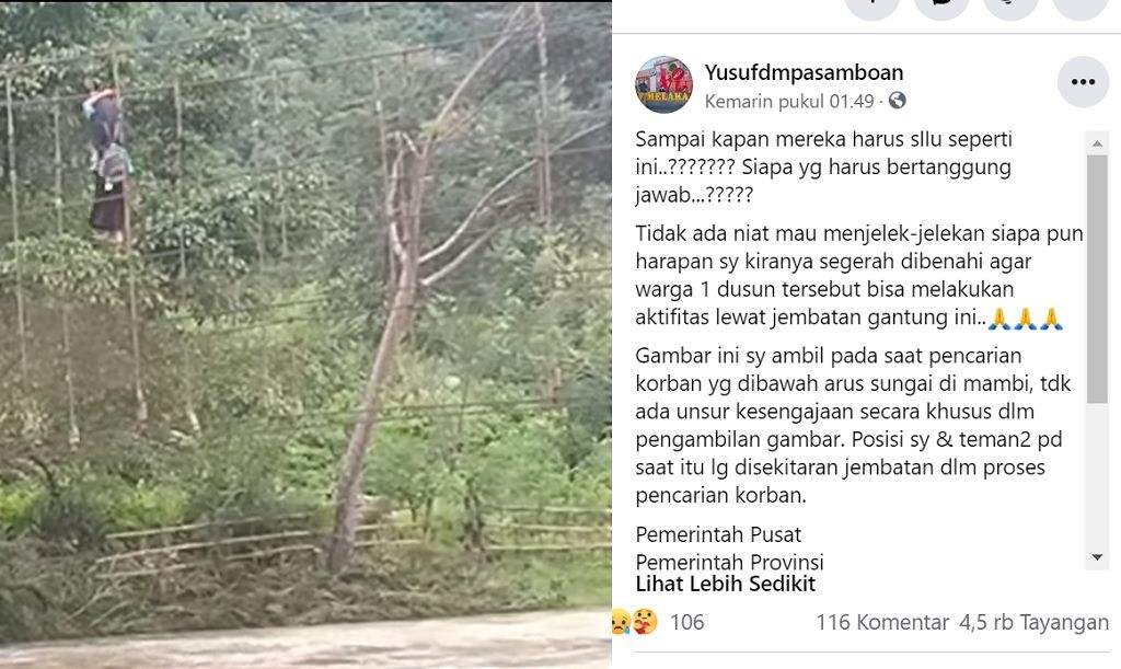 Beredar Video Pelajar Mamasa Sulawesi Barat Nekat Seberangi Jembatan Rusak Sambil Bergelantungan