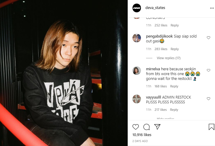 ARMY Indonesia meramaikan kolom komentar Instagram merek Deva States karena Jin BTS.
