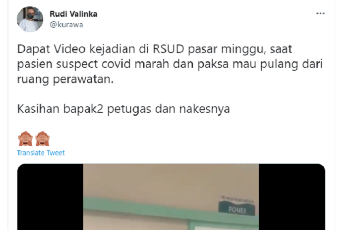 Tangkapan layar cuitan akun Twitter @kurawa yang menunggah rekaman video seorang bapak-bapak marah ke petugas kesehatan.