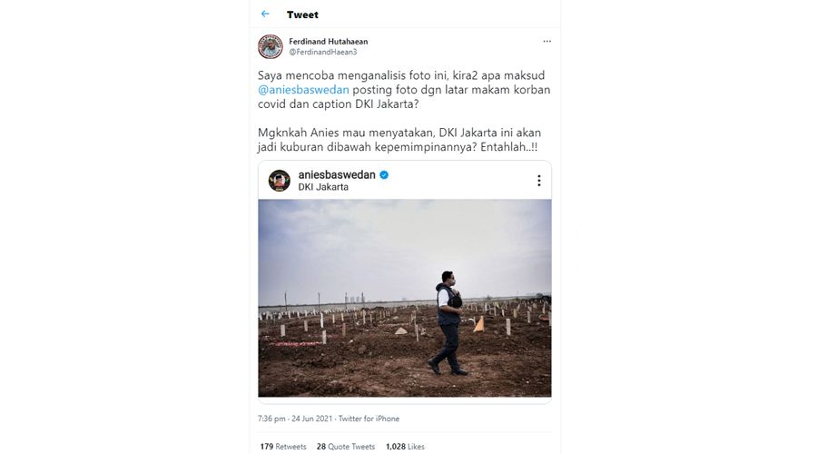 Gubernur DKI Jakarta Anies Baswedan kembali menjadi sorotan dikarenakan unggahannya di Instagram.