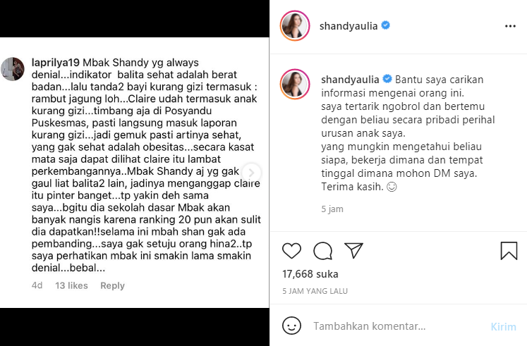 Unggahan Shandy Aulia. 