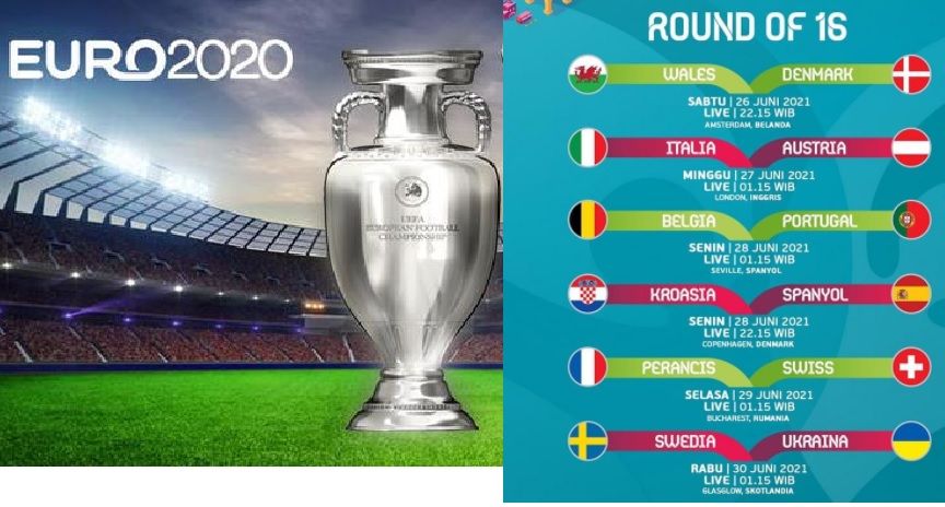 Jadwal Babak 16 Besar Piala Eropa 2020 Malam Ini Sabtu, 26 Juni 2021.